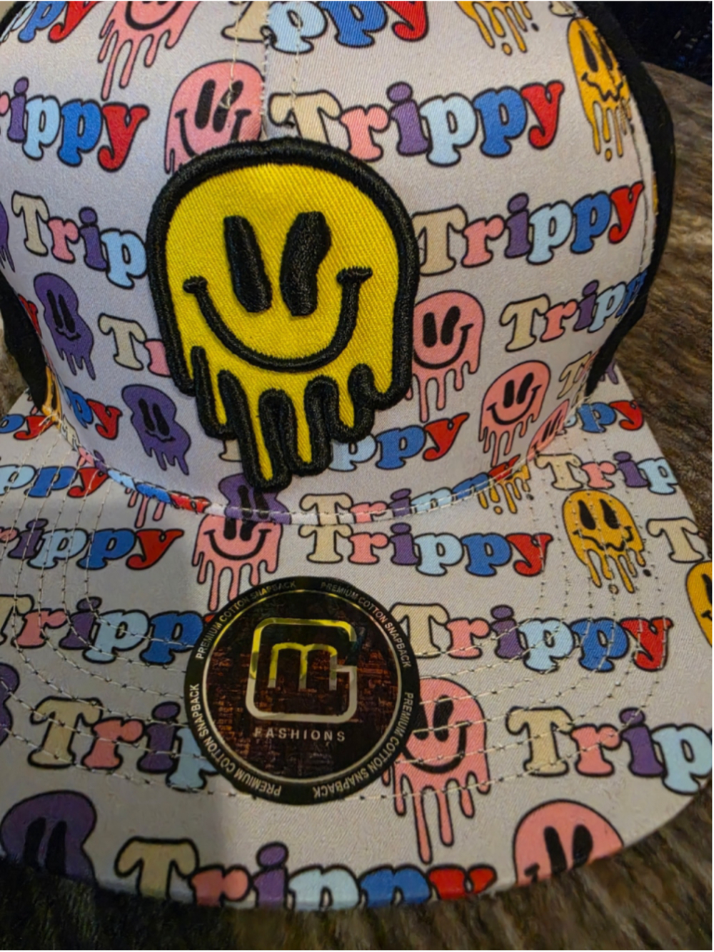 Trippy Smiley Face Snapback Hat Multicolor Drip Streetwear Psychedelic New